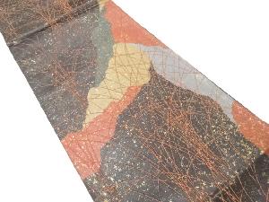 引箔霞に草葉模様織出し袋帯